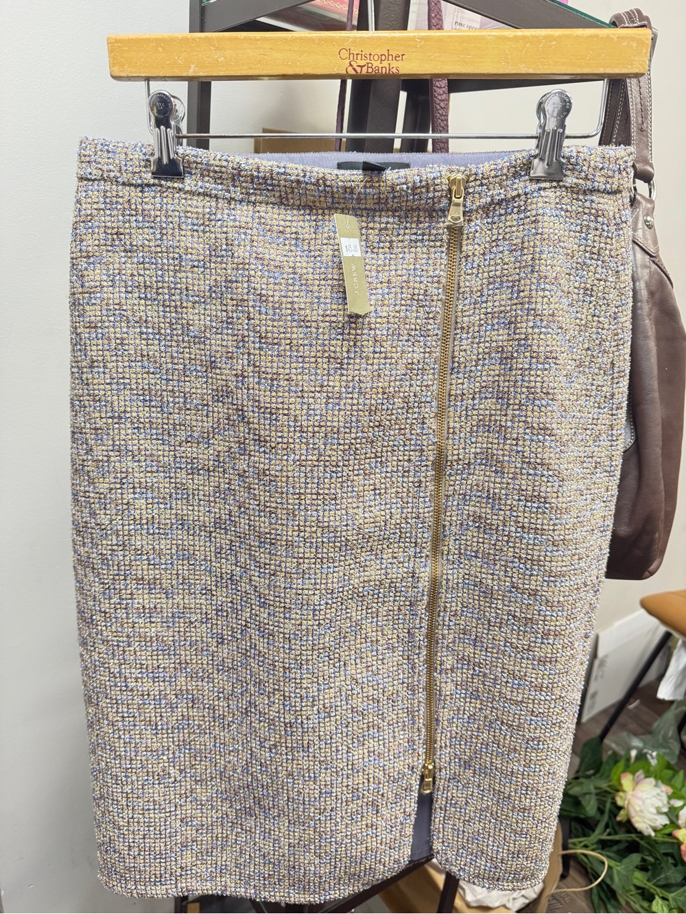 J. Crew Multicolor Tweed Pencil Skirt - Taupe & Lavender